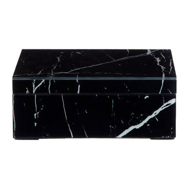 Renata Small Black Marble Design Glass Trinket Box