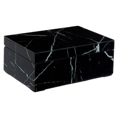 Renata Large Black Marble Design Glass Trinket  Box