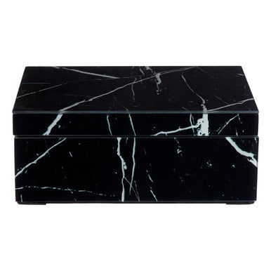 Renata Large Black Marble Design Glass Trinket  Box