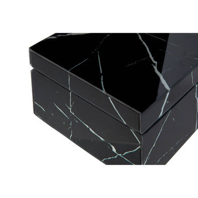 Renata Large Black Marble Design Glass Trinket  Box