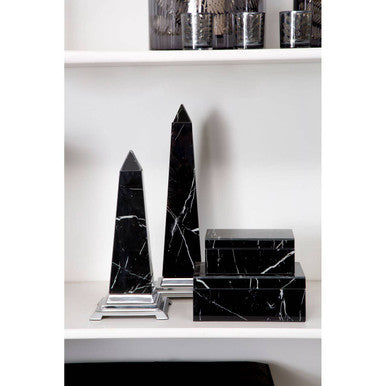 Renata Large Black Marble Design Obelisk Sculpture