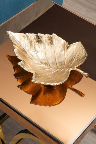 Prato Gold Finish Leaf Dish