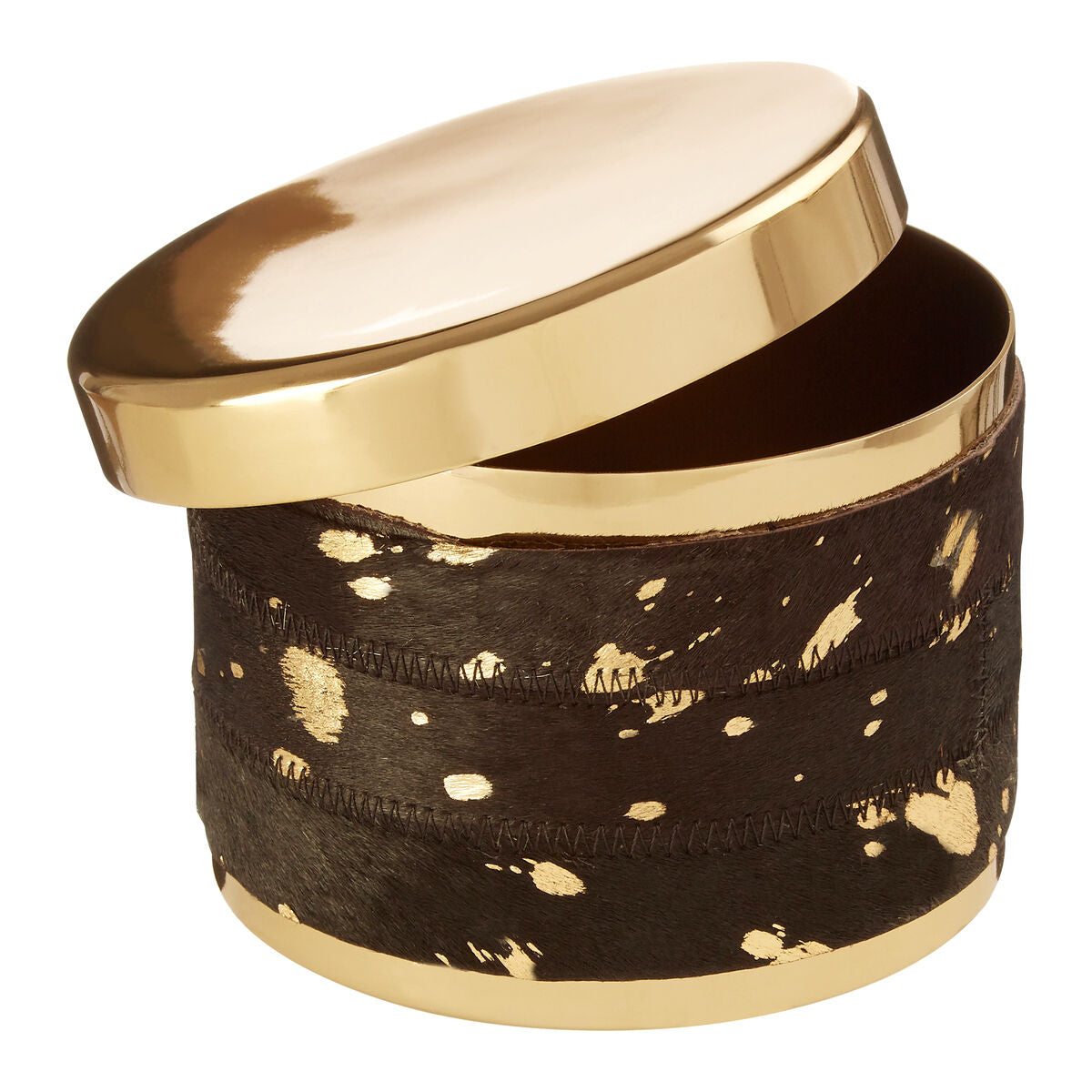 Bowerbird Large Gold And Black Hair on Leather Trinket Box