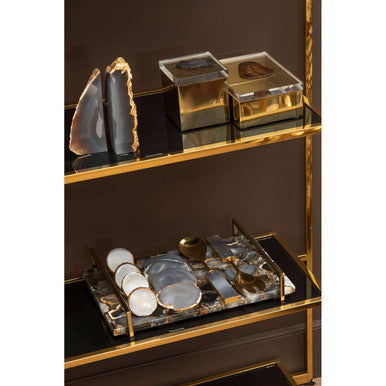 Bowerbird Agata Grey And Gold Bookends