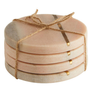 Kira Set of 4 Pink Marble Coasters With Gold Inlay