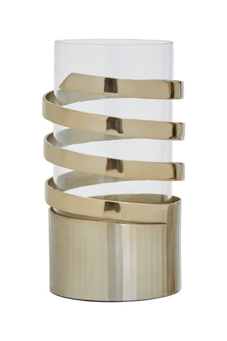 Amreli Small Vertical Textured Gold Metal Hurricane Candle Holder