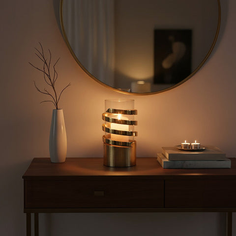 Amreli Small Vertical Textured Gold Metal Hurricane Candle Holder