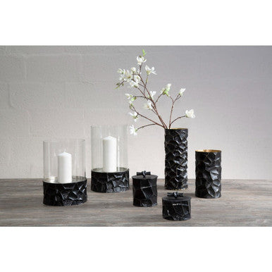 Akola Black and Gold Small Hurricane Candle Holder