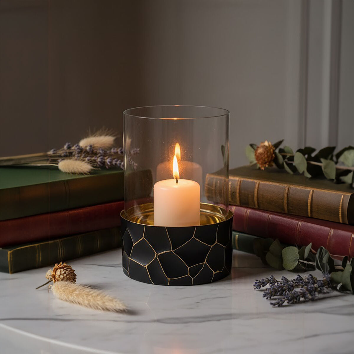 Akola Black and Gold Small Hurricane Candle Holder