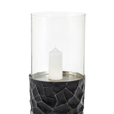 Akola Black and Gold Large Floor Standing Hurricane Candle Holder