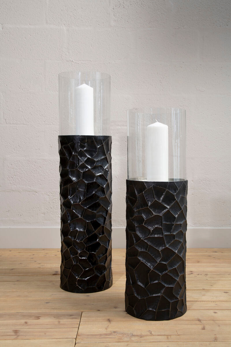 Akola Black and Gold Small Floor Standing Hurricane Candle Holder