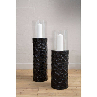 Akola Black and Gold Small Floor Standing Hurricane Candle Holder