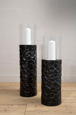 Akola Black and Gold Small Floor Standing Hurricane Candle Holder