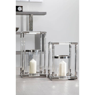 Lucita  Small Candle Holder in  Silver Finish and Acrylic