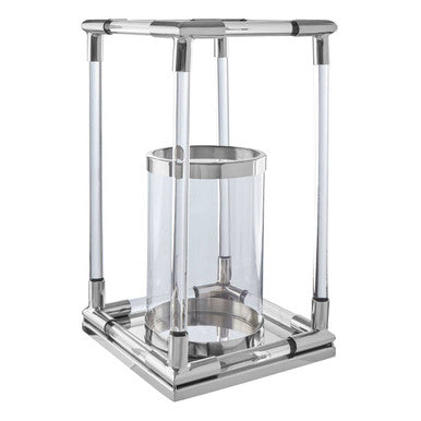 Lucita Large Candle Holder in Silver Finish and Acrylic