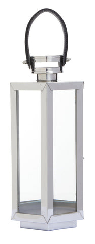 Herber Small Silver Hexagonal Lantern with Hair on Leather Handle
