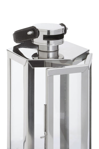 Herber Small Silver Hexagonal Lantern with Hair on Leather Handle