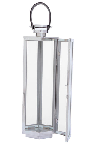 Herber Medium Silver Hexagonal Lantern with Hair on Leather Handle