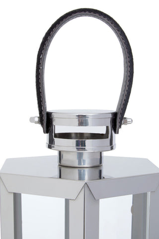 Herber Medium Silver Hexagonal Lantern with Hair on Leather Handle