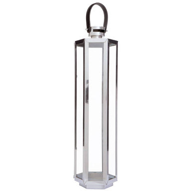 Herber Large Silver Hexagonal Lantern with Hair on Leather Handle