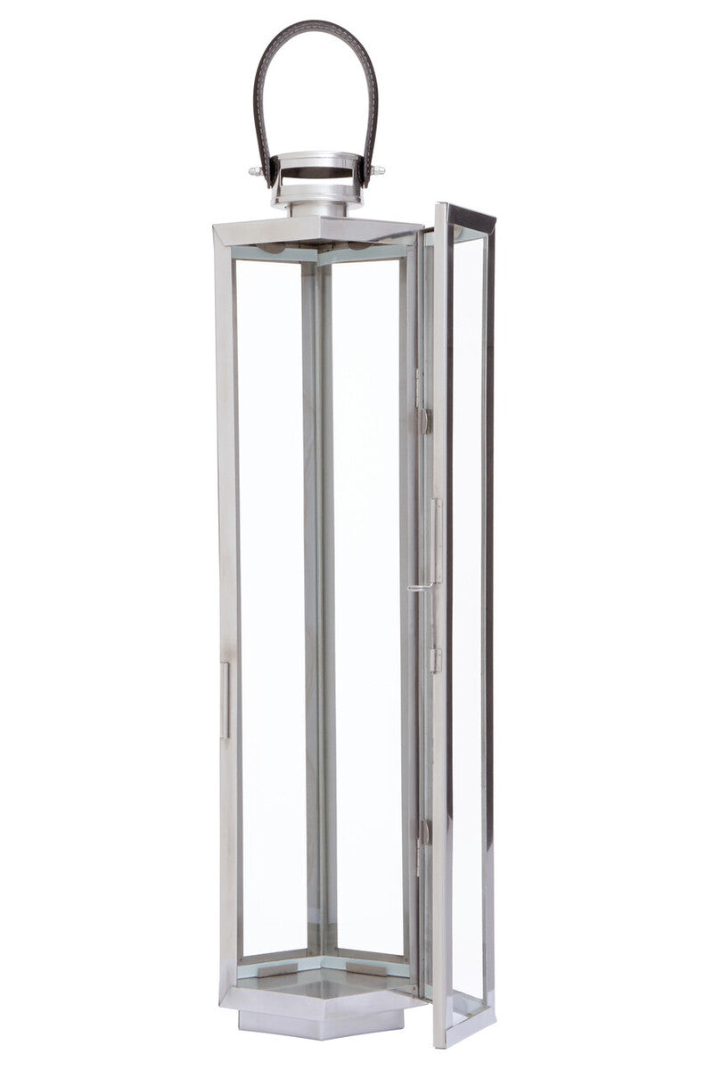 Herber Large Silver Hexagonal Lantern with Hair on Leather Handle