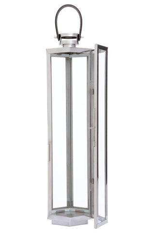 Herber Large Silver Hexagonal Lantern with Hair on Leather Handle
