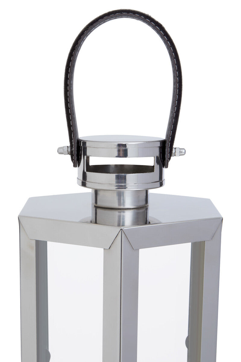 Herber Large Silver Hexagonal Lantern with Hair on Leather Handle