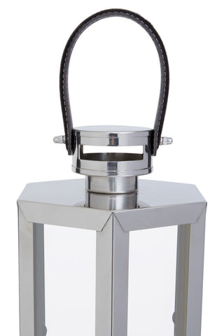 Herber Large Silver Hexagonal Lantern with Hair on Leather Handle