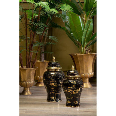Marmo Large Marble Effect Black and Gold Ceramic Jar