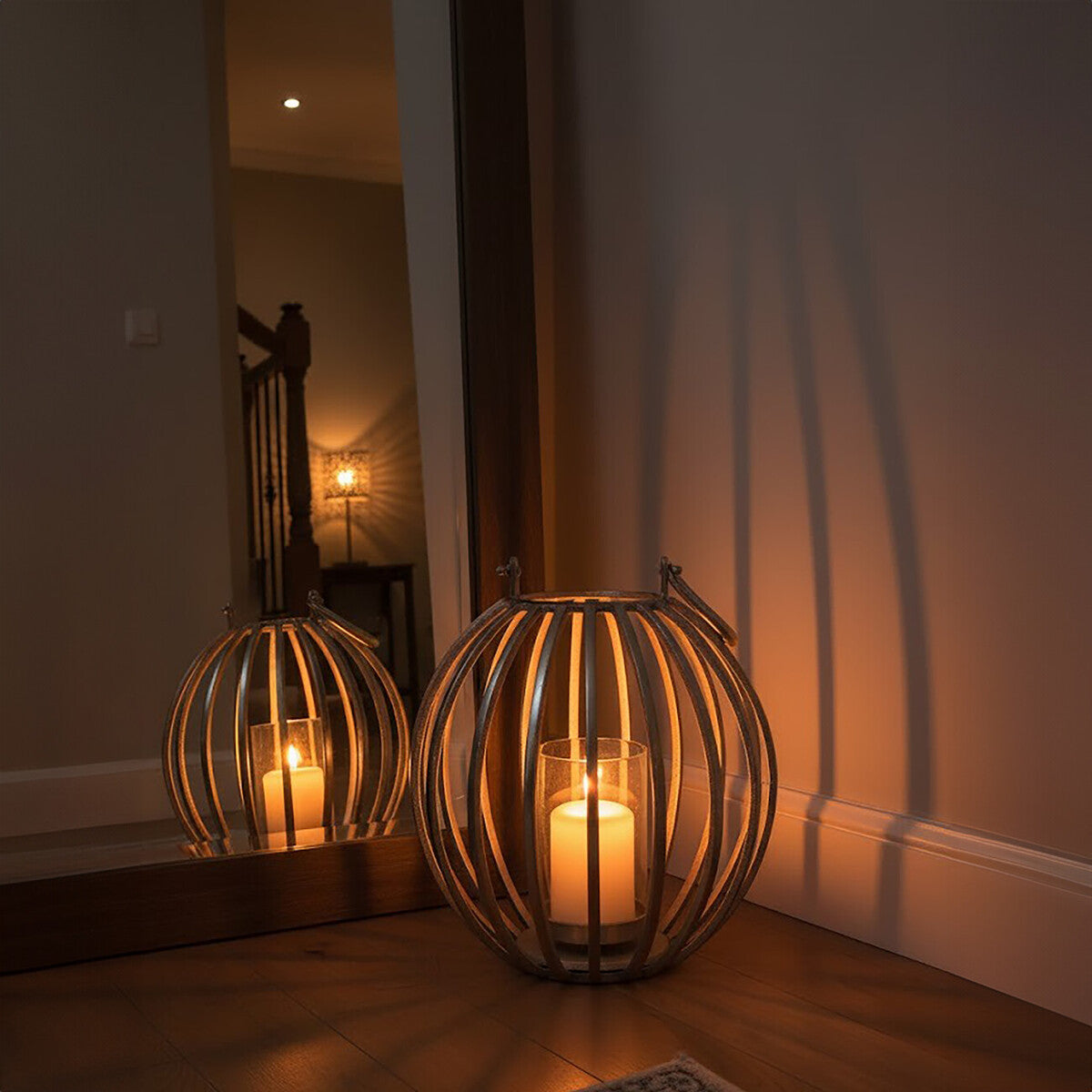 Aura Large Silver Finish Lantern