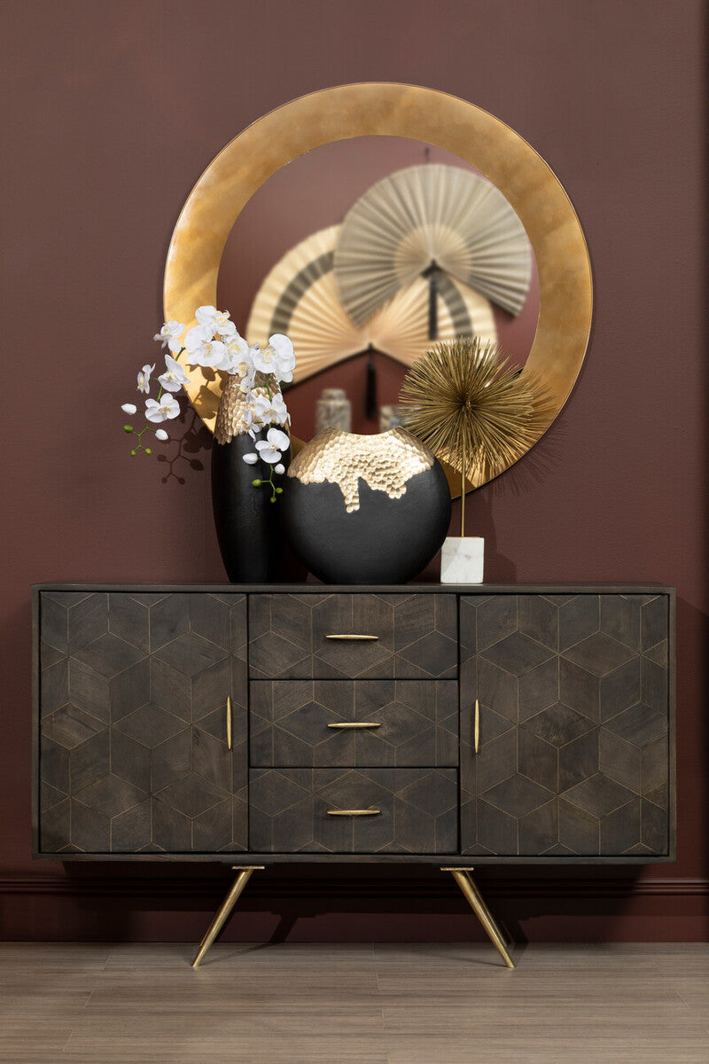 Daito Large Black and Gold Round Vase