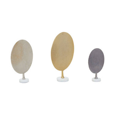Elias Set Of 3 Hammered Metal Disc Sculptures with Marble Base