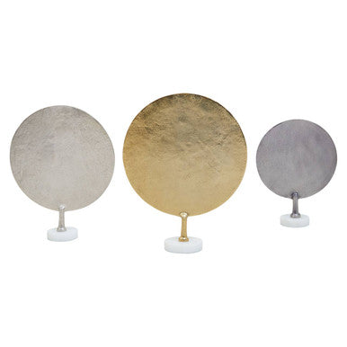 Elias Set Of 3 Hammered Metal Disc Sculptures with Marble Base