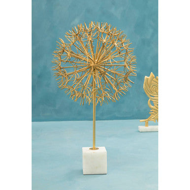 Evra Gold Dandelion Sculpture On White Marble Base