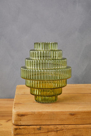 Benka Small Green Ribbed Glass Vase