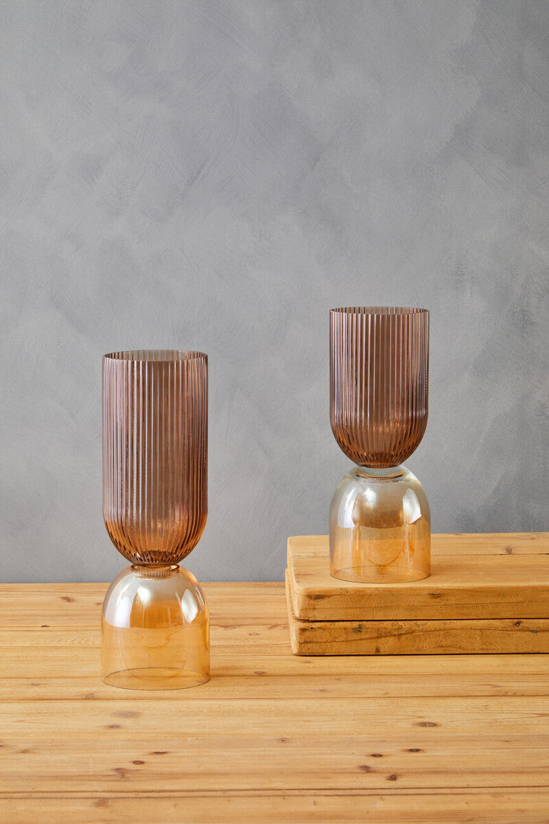Esma Large Amber and Brown Glass Vase
