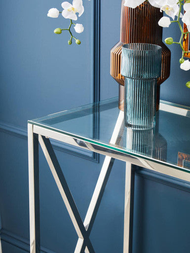 Esma Small Ribbed Blue Glass Vase