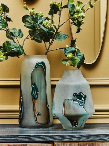 Hakan Tall Glass Vase with Marbled Design