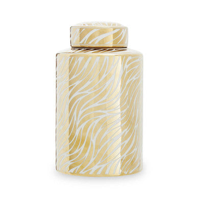 Doria Small White And Gold Finish Ceramic Jar