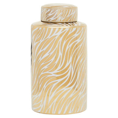 Doria Large White And Gold Finish Ceramic Jar