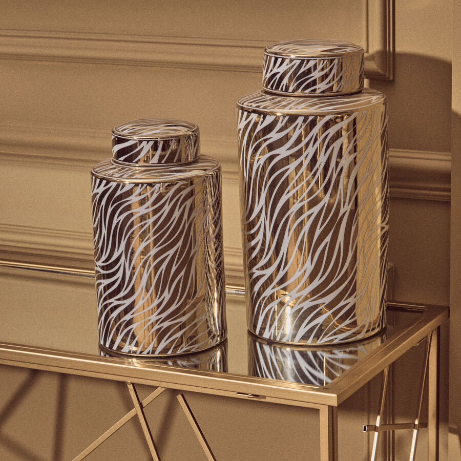 Doria Large White And Gold Finish Ceramic Jar