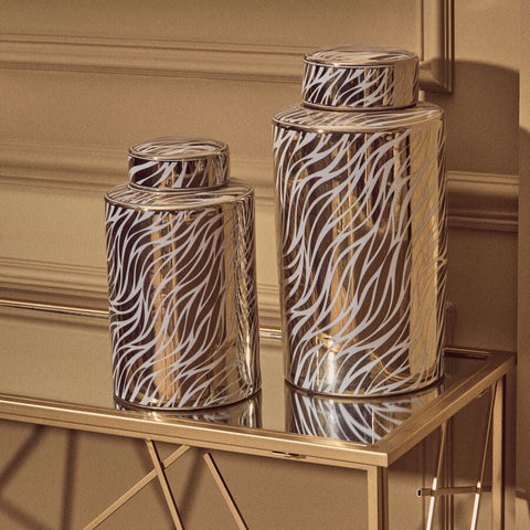 Doria Large White And Gold Finish Ceramic Jar