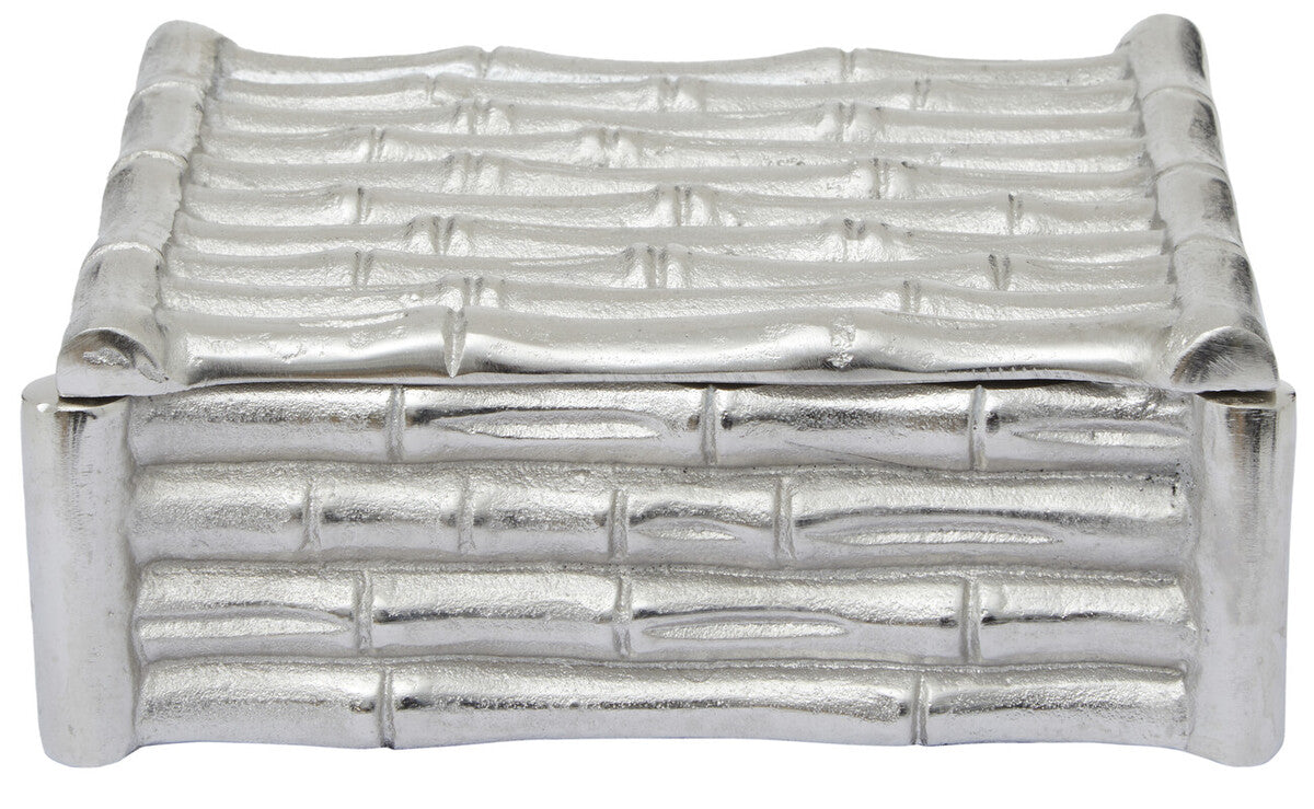 Hiba Small Silver Finish Bamboo Effect Trinket Box
