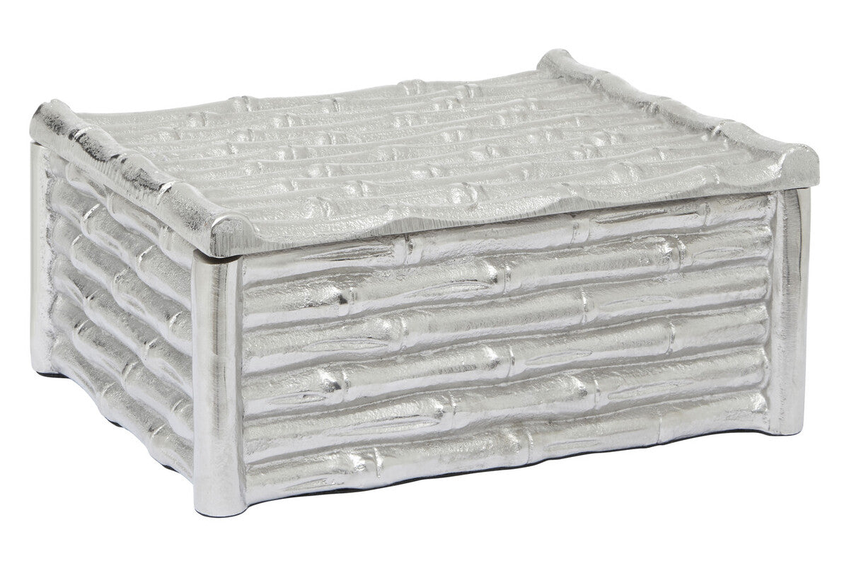 Hiba Large Silver Finish Bamboo Effect Trinket Box