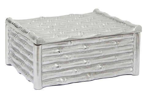 Hiba Large Silver Finish Bamboo Effect Trinket Box