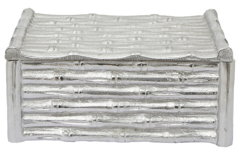 Hiba Large Silver Finish Bamboo Effect Trinket Box
