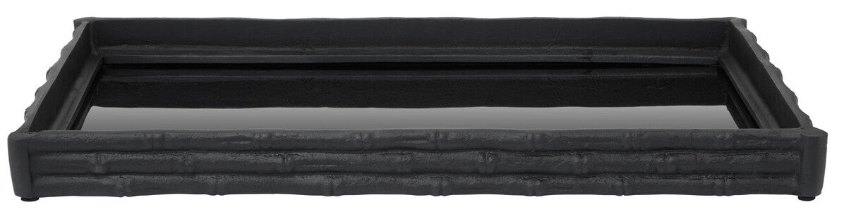 Hiba Black Finish Bamboo Effect Mirrored Tray