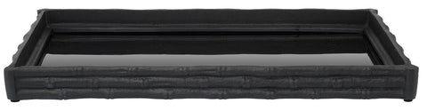 Hiba Black Finish Bamboo Effect Mirrored Tray