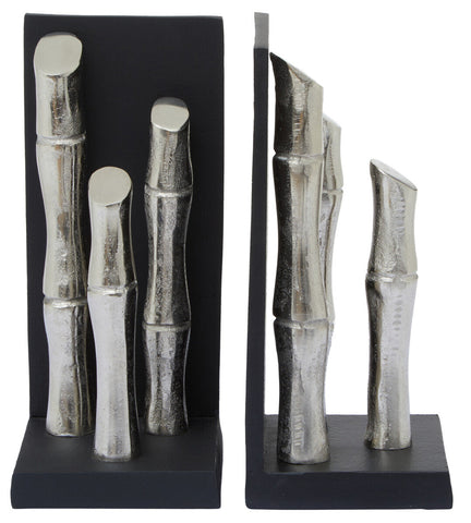 Hiba Set Of Two Silver Finish Bamboo Effect Bookends