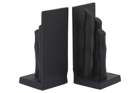 Hiba Set Of Two Black Finish Bamboo Effect Bookends